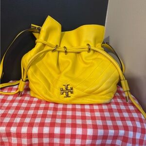 Tory Burch Yellow Drawstring Bucket Bag